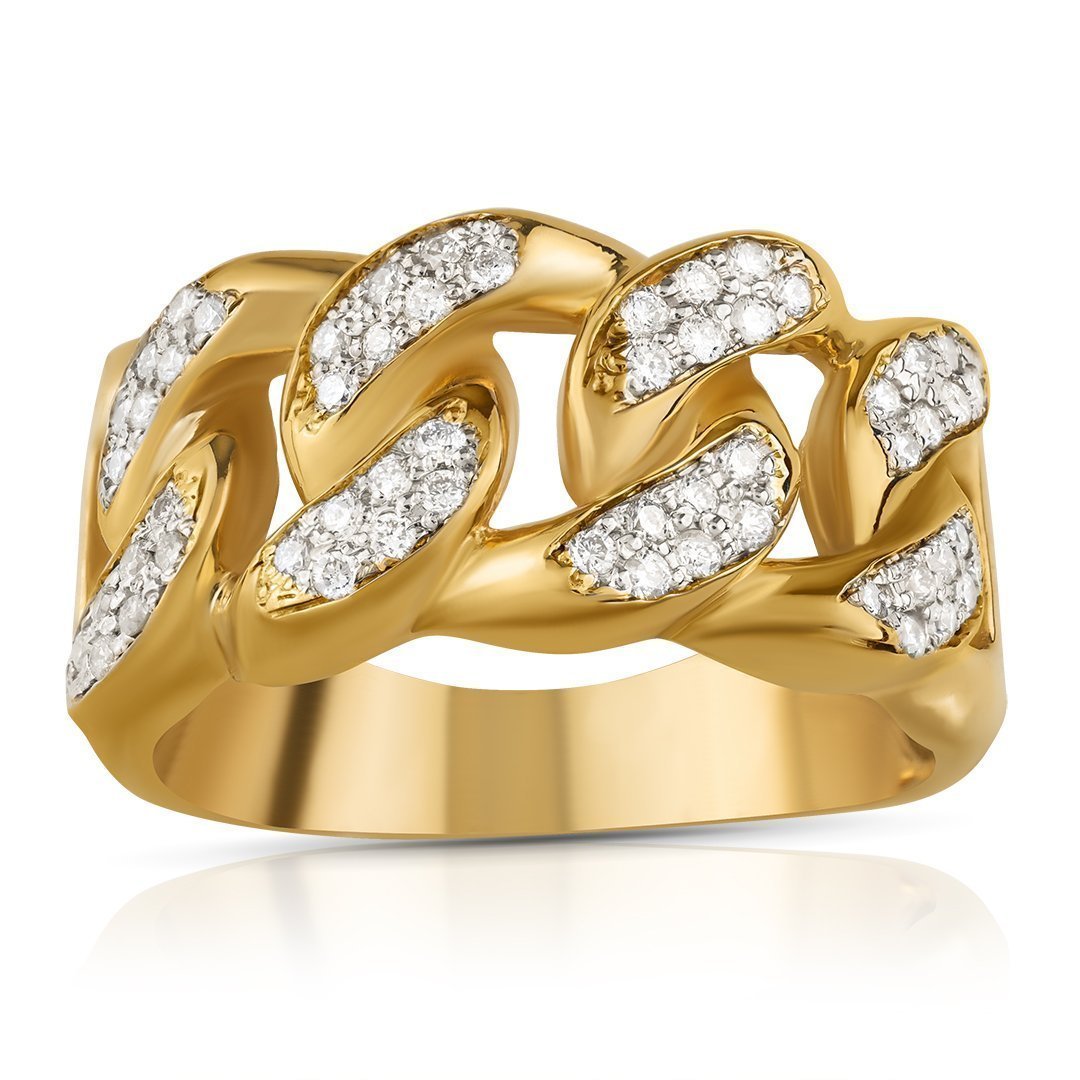 Iced Cuban Link Ring in Solid Gold 14k - 10mm | GOLDZENN