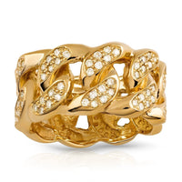 Thumbnail for Mens Diamond Cuban Link Ring 14k Yellow Gold 1.50 Ctw