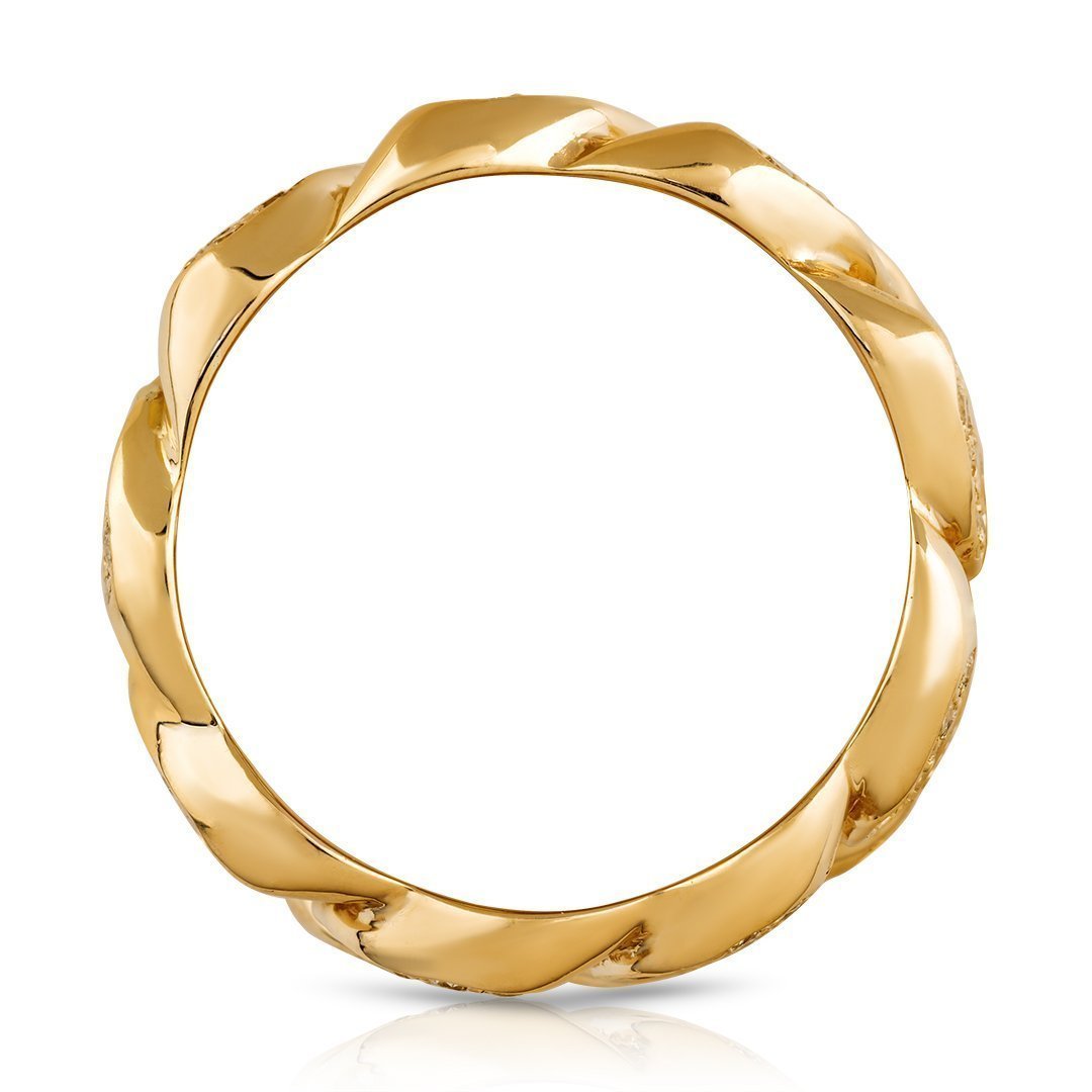 Mens Diamond Cuban Link Ring 14k Yellow Gold 1.50 Ctw