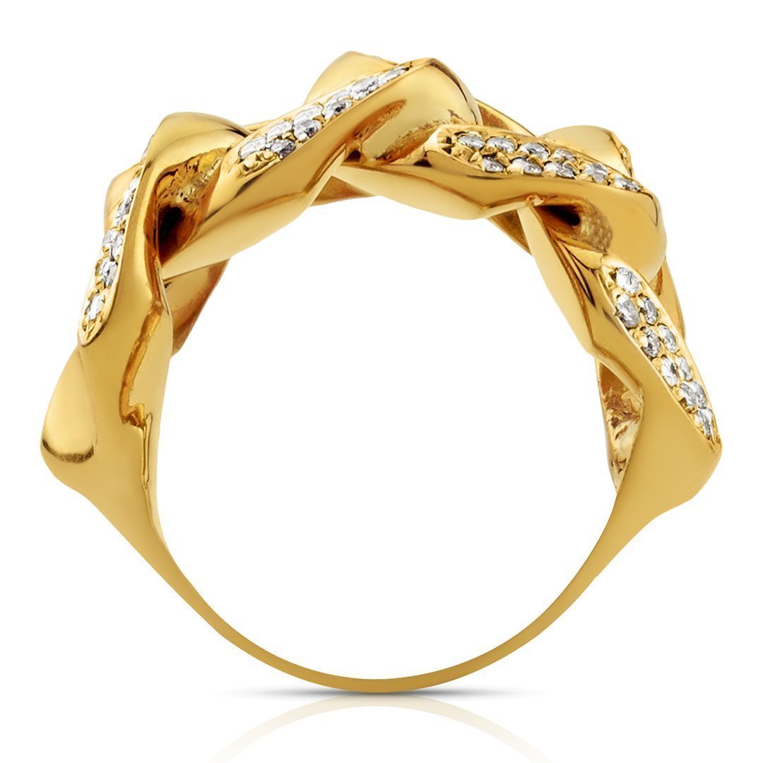 Mens Diamond Cuban Link Ring 14k Yellow Gold 1 Ctw