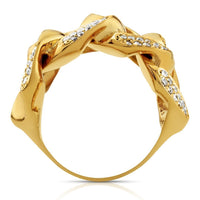 Thumbnail for Mens Diamond Cuban Link Ring 14k Yellow Gold 1 Ctw