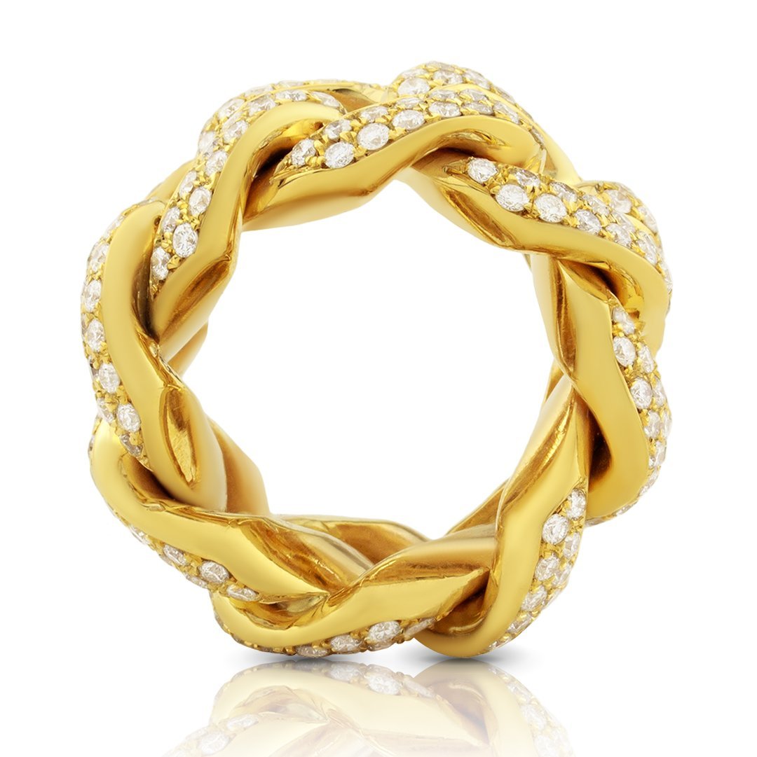 Mens Diamond Cuban Link Ring 14k Yellow Gold 6.50 Ctw