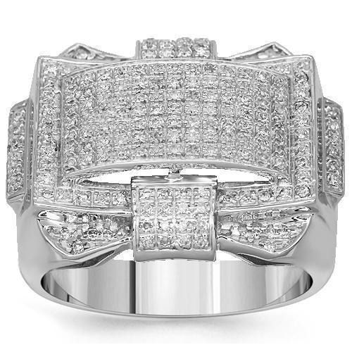 Mens Diamond Ring in 10K White Solid Gold 0.63 Ctw