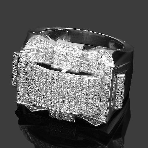Mens Diamond Ring in 10K White Solid Gold 0.63 Ctw