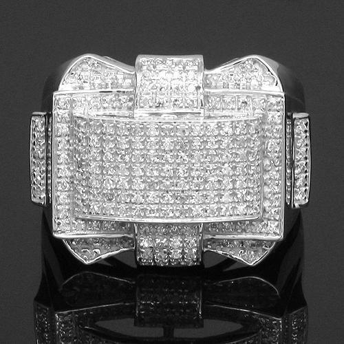 Mens Diamond Ring in 10K White Solid Gold 0.63 Ctw