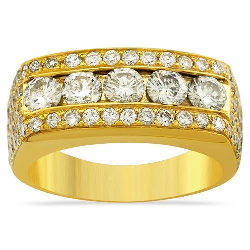 Mens Five Stone Diamond Ring in 14k Yellow Gold 3.70 Ctw