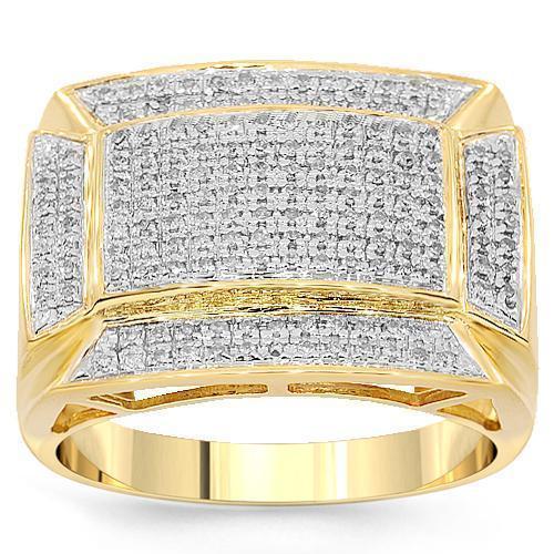 Mens Pave Diamond Ring in 10K Yellow Solid Gold 0.52 Ctw