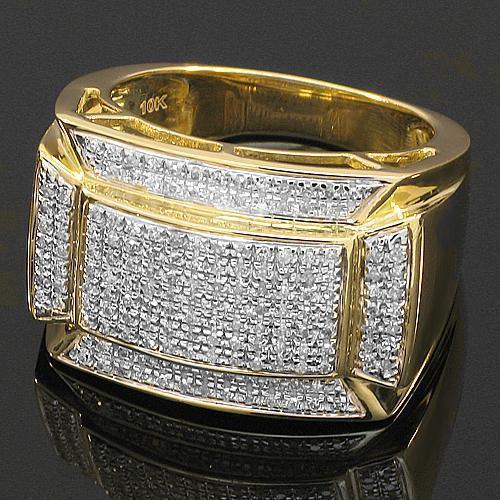 Mens Pave Diamond Ring in 10K Yellow Solid Gold 0.52 Ctw