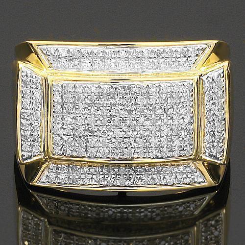 Mens Pave Diamond Ring in 10K Yellow Solid Gold 0.52 Ctw