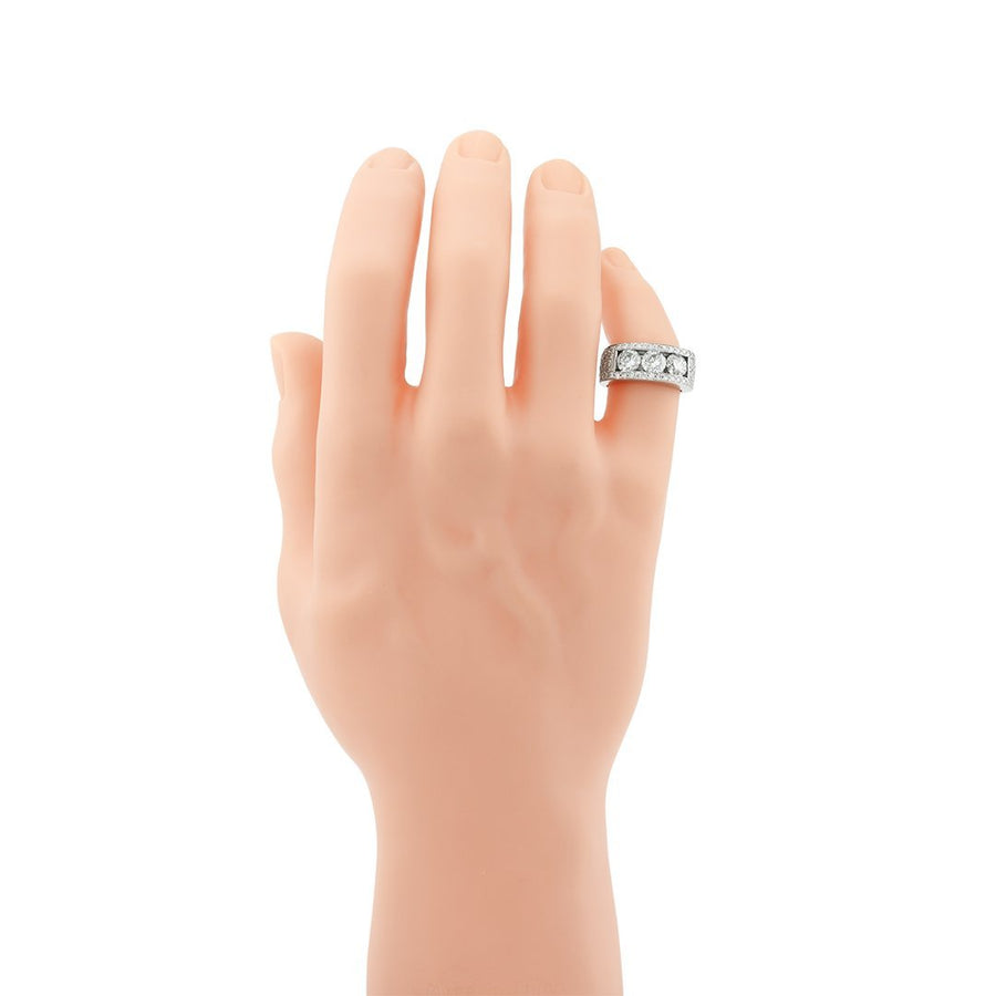 Mens Three Stone Diamond Ring in 14k White Gold 4.18 Ctw