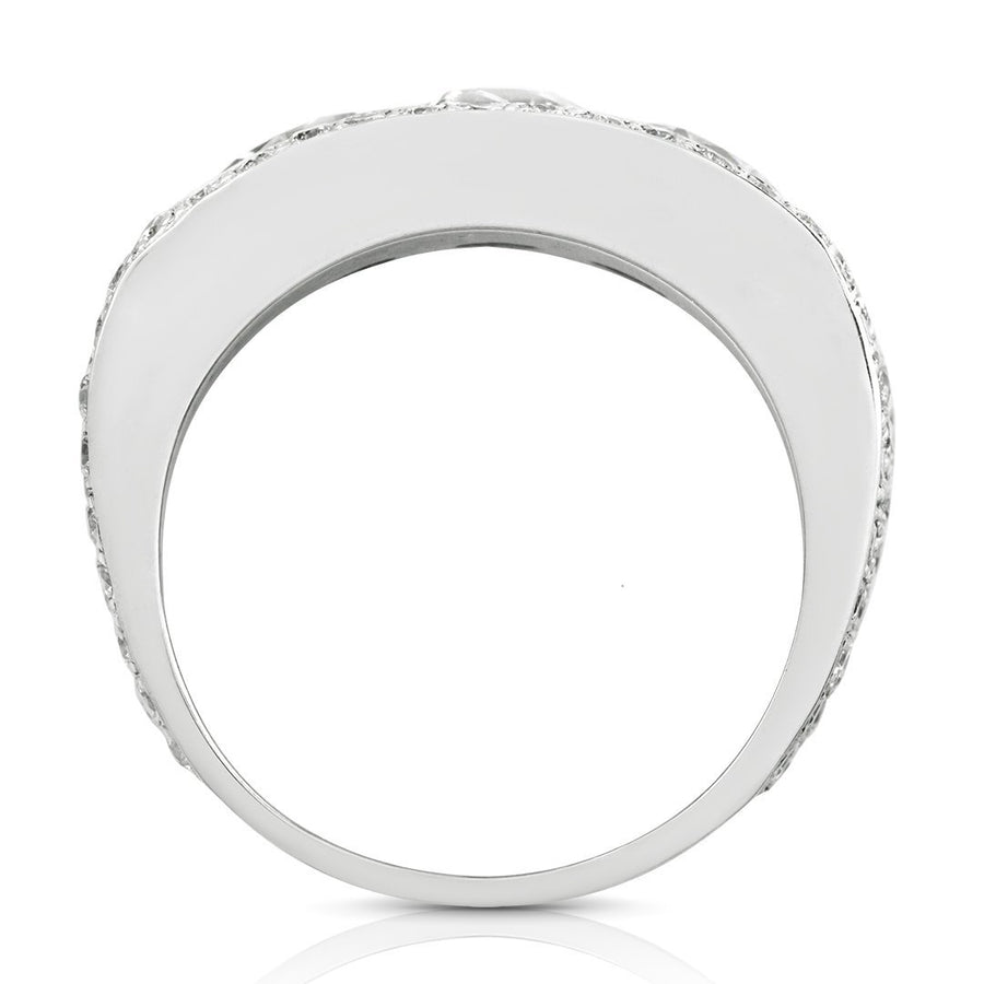 Mens Three Stone Diamond Ring in 14k White Gold 4.18 Ctw