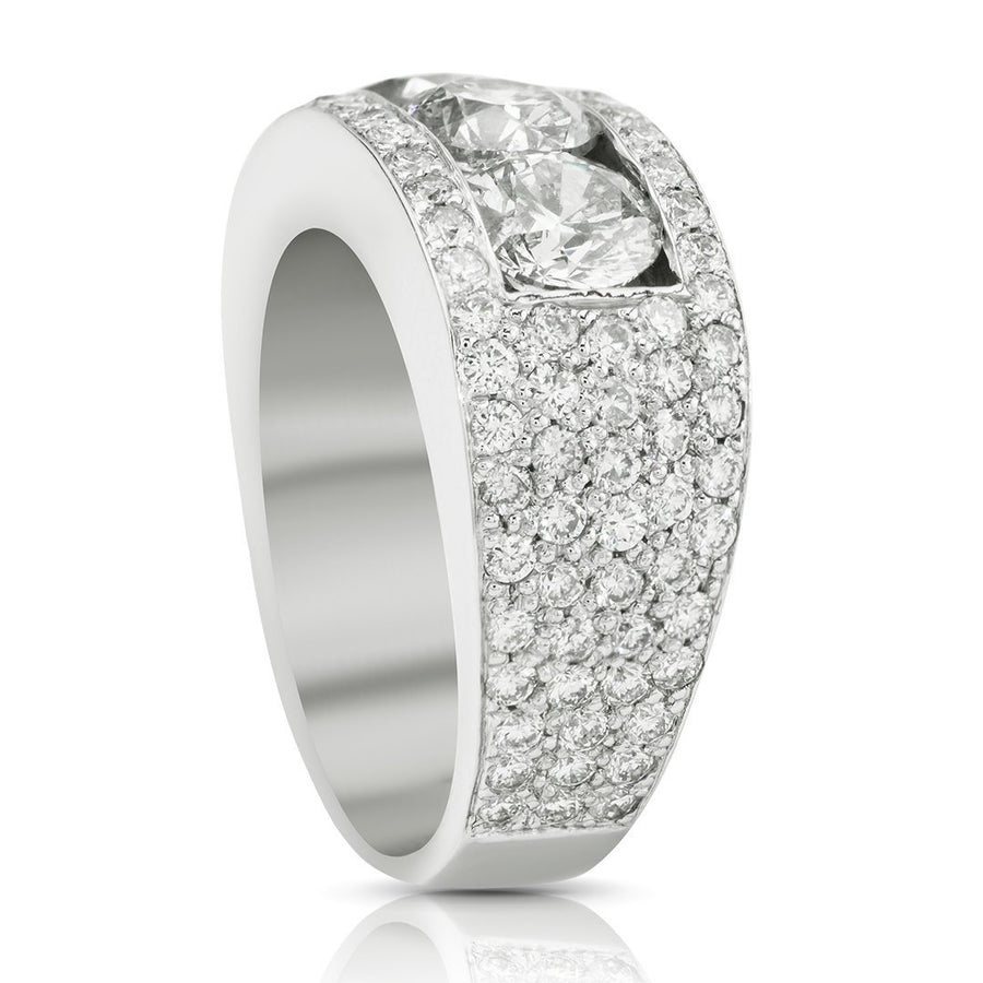 Mens Three Stone Diamond Ring in 14k White Gold 4.18 Ctw