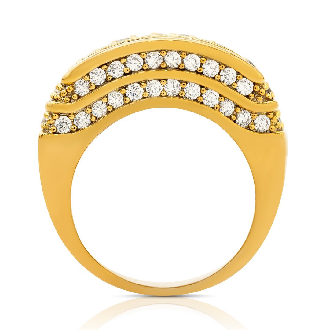 Multi Level Prong Set Mens Diamond Ring in 14k Yellow Gold 3 Ctw