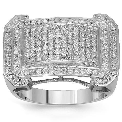 Pave Mens Diamond Ring in 10K White Solid Gold  0.55 Ctw