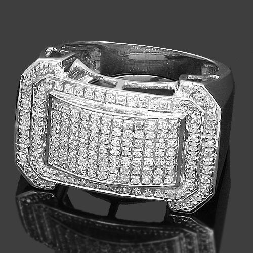 Pave Mens Diamond Ring in 10K White Solid Gold  0.55 Ctw