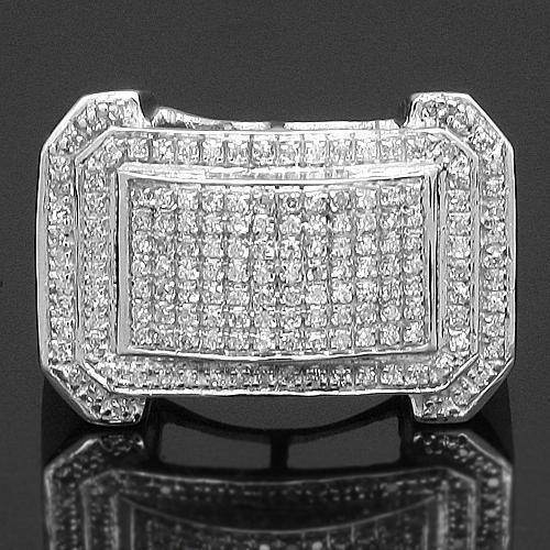 Pave Mens Diamond Ring in 10K White Solid Gold  0.55 Ctw