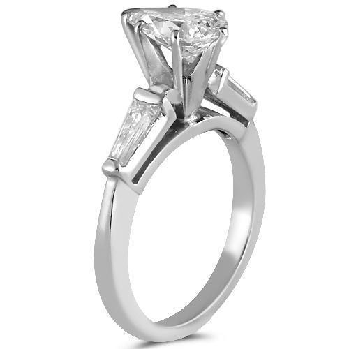 Platinum Diamond Bridal Ring Set with GIA Certified Pear Shape Diamond Stone 1.81 Ctw