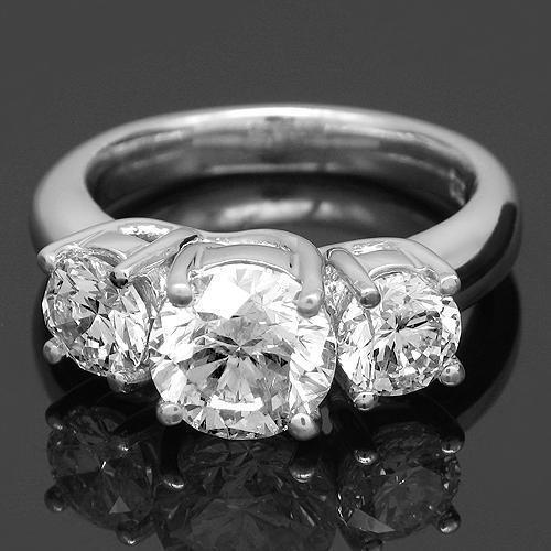 Platinum Diamond Three Stone Engagement Ring 3.75 Ctw