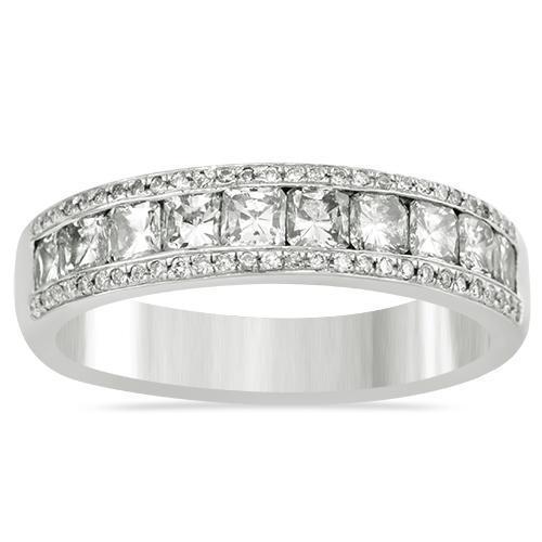 14K White Gold Hand Engraved Channel Set Princess Shape Diamond Engagement  Ring