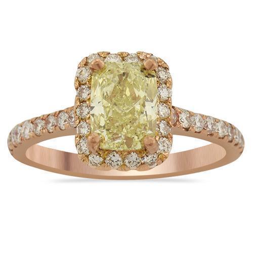 Radiant Yellow Diamond Engagement Ring in 14k Rose Gold 2.26 Ctw