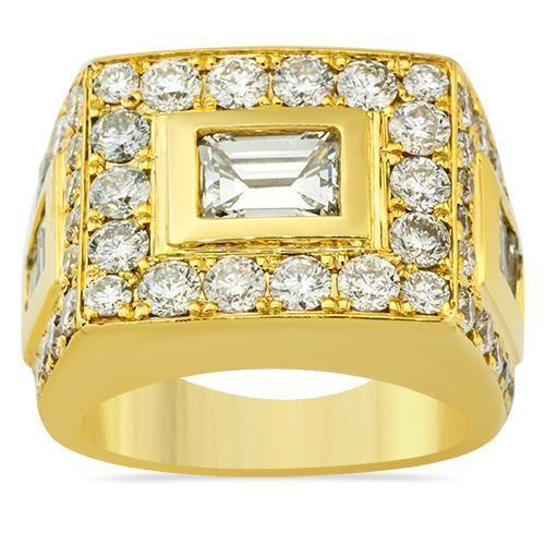 Round and Emerald Cut Mens Diamond Pinky Ring in 14k White Gold 3.65 Ctw