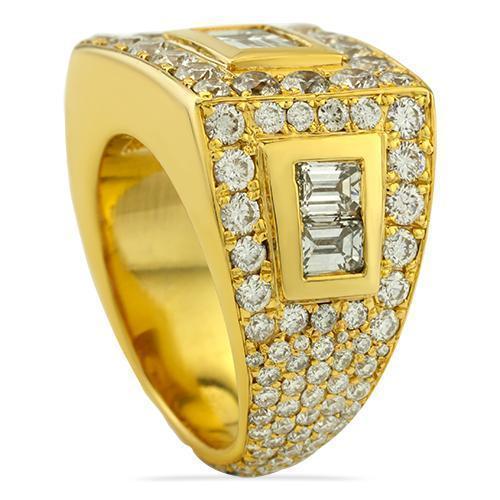 Round and Emerald Cut Mens Diamond Pinky Ring in 14k White Gold 3.65 Ctw