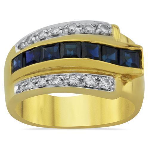 Sapphire Diamond Ring Hand Ring in 18k Yellow Gold 1.5 Ctw