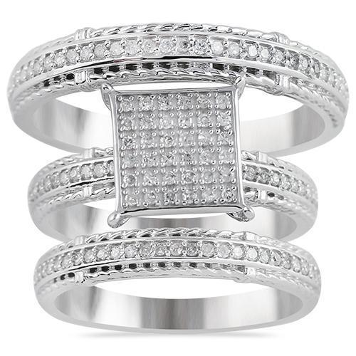 White 10K White Solid Gold Classic Diamond Wedding Band Set 0.45 Ctw