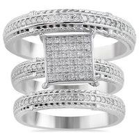 Thumbnail for White 10K White Solid Gold Classic Diamond Wedding Band Set 0.45 Ctw