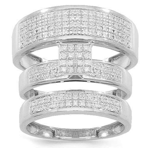 White 10K White Solid Gold Diamond Wedding Band Set 0.55 Ctw