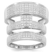 Thumbnail for White 10K White Solid Gold Diamond Wedding Band Set 0.55 Ctw