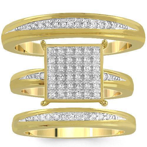 Yellow 10K Yellow Solid Gold Diamond Wedding Ring Band Set 0.40 Ctw