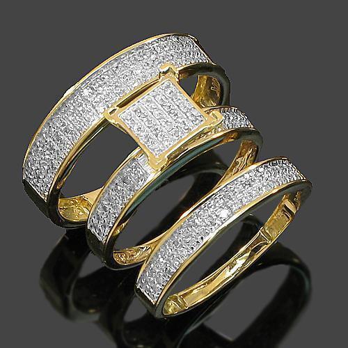 Yellow 10K Yellow Solid Gold Diamond Wedding Ring Band Set 0.50 Ctw