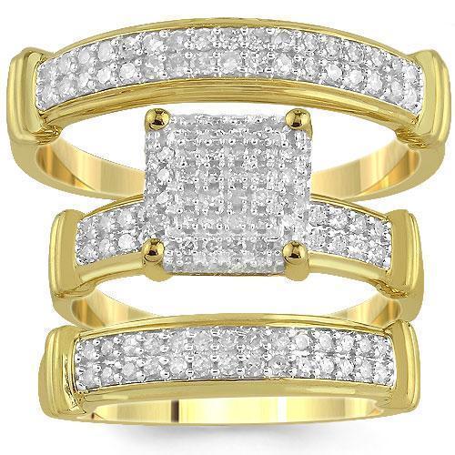 Yellow 10K Yellow Solid Gold Diamond Wedding Ring Band Set 0.84 Ctw