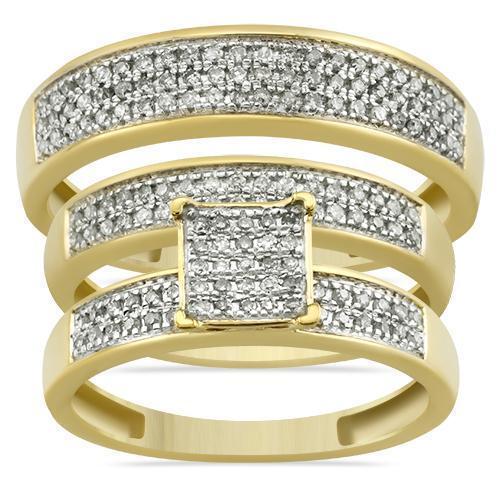 10K Yellow Gold Diamond Wedding Band Set Ctw