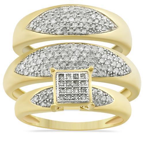 Yellow Diamond Wedding Band Set 10K Yellow Gold 0.84 Ctw