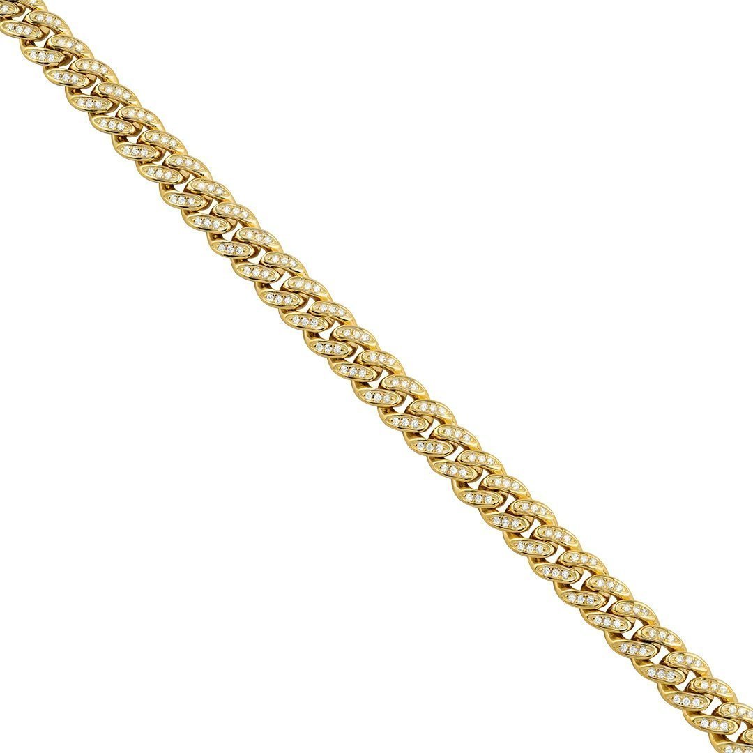 Yellow Gold Plated Silver Lab Created Stones Cuban Chain 14.1 Ctw 22 Inches 9 mm