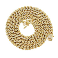 Thumbnail for Yellow Gold Plated Silver Lab Created Stones Cuban Chain 14.1 Ctw 22 Inches 9 mm