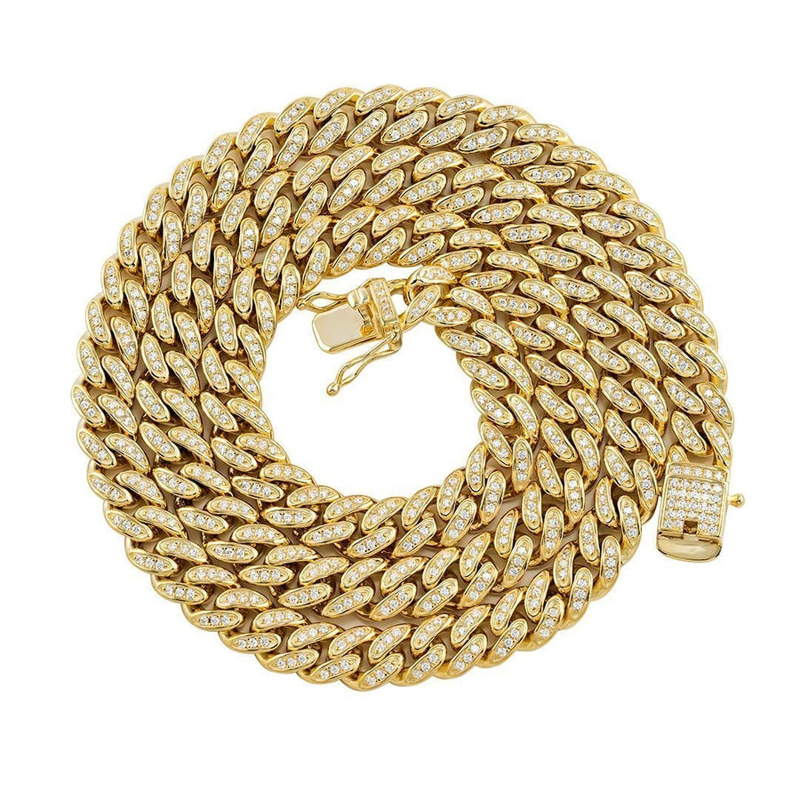 Yellow Gold Plated Silver Lab Created Stones Cuban Chain 14.1 Ctw 22 Inches 9 mm