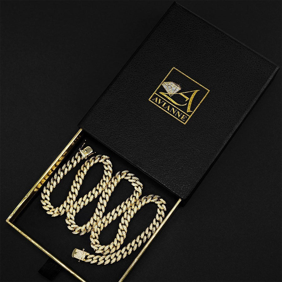 Yellow Gold Plated Silver Lab Created Stones Cuban Chain 14.1 Ctw 22 Inches 9 mm