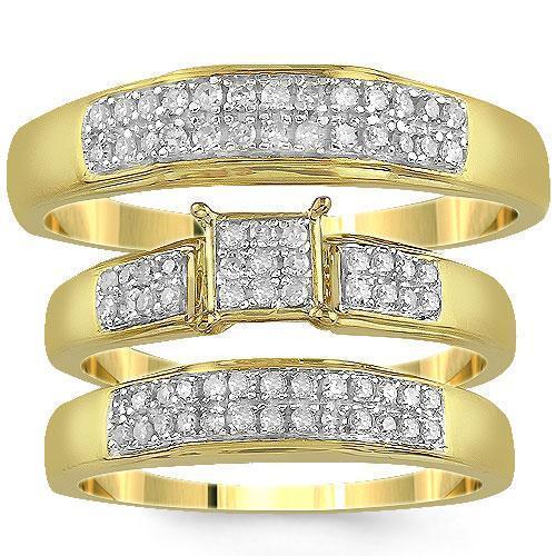 Yellow Pave Diamond Wedding Ring Band Set 0.51 Ctw in 10K Yellow Gold