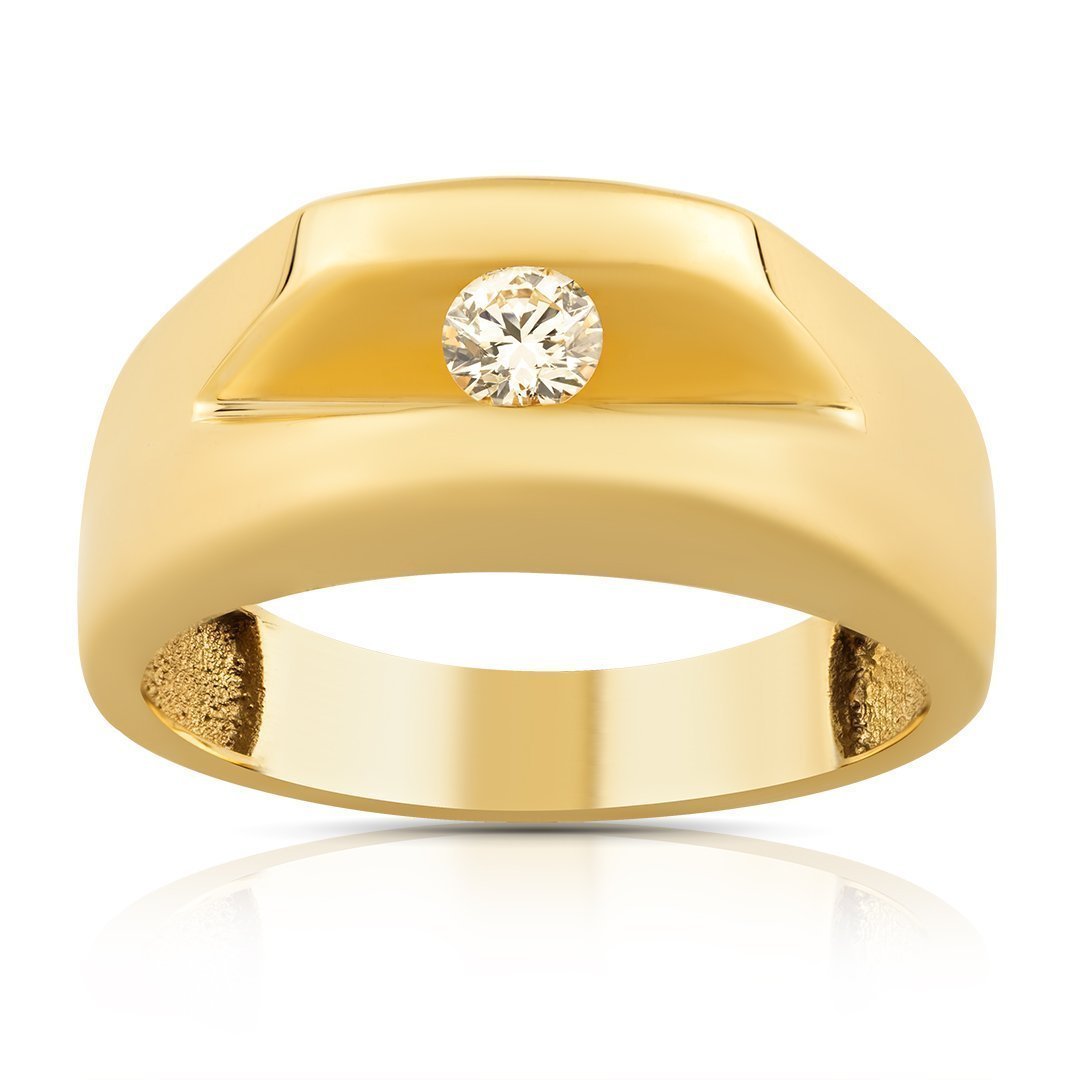 Yellow Solitaire Tension Set Mens Diamond Pinky Ring in 10k Yellow Gold