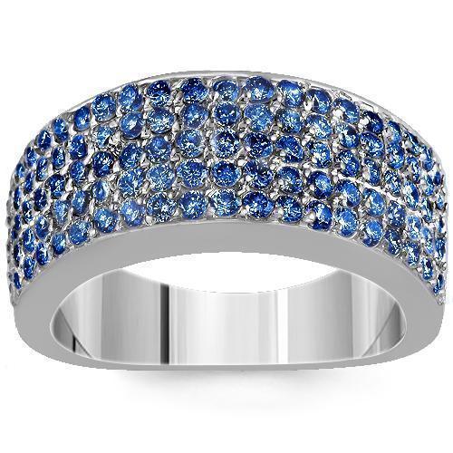 Sterling Silver Mens Blue Diamond Wedding Ring Band 2.68 Ctw
