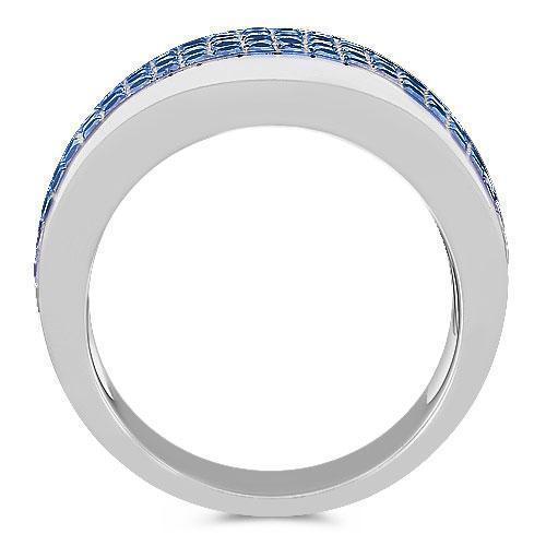 Sterling Silver Mens Blue Diamond Wedding Ring Band 2.68 Ctw