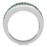 Thumbnail for Sterling Silver Mens Green Diamond Wedding Ring Band 2.68 Ctw
