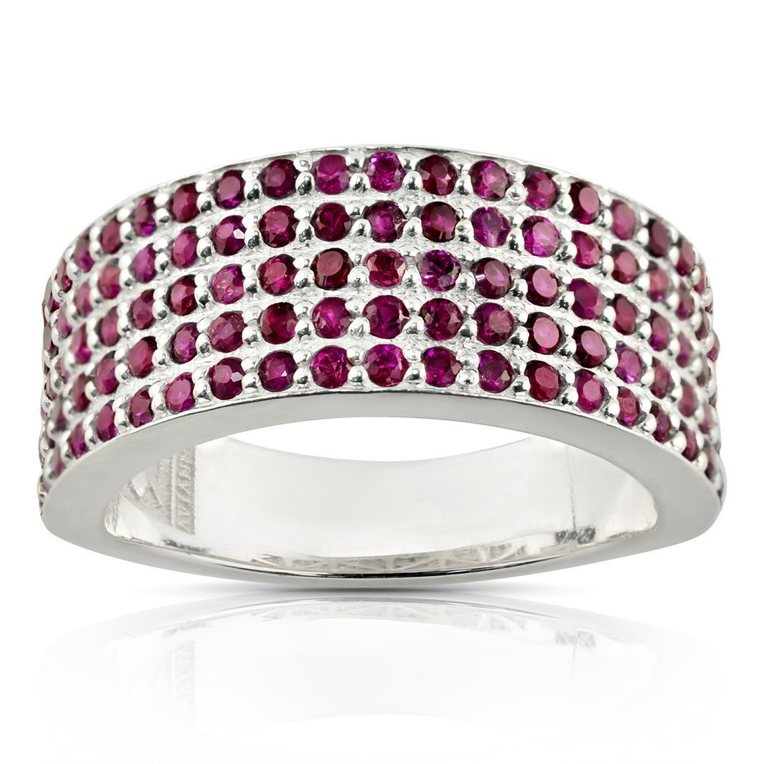 Sterling Silver Mens Ruby Wedding Ring Band Ctw - Main Image