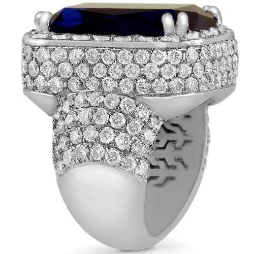 Sterling Silver Rhodium Plated Semi-Precious Crystal Mens Sapphire Ring