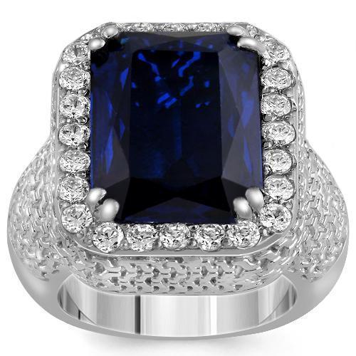 Sterling Silver Rhodium Plated Semi-Precious Crystal Sapphire Ring