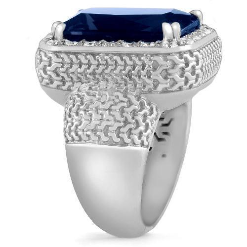 Sterling Silver Rhodium Plated Semi-Precious Crystal Sapphire Ring