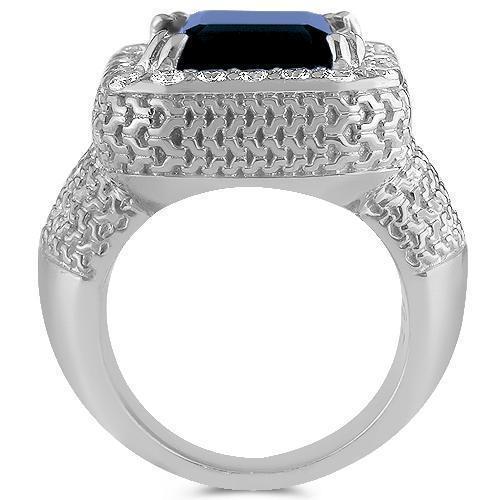 Sterling Silver Rhodium Plated Semi-Precious Crystal Sapphire Ring